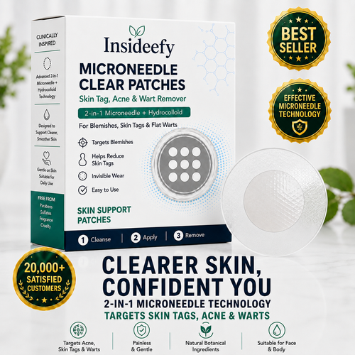 ✨✨Insideefy®2-in-1 Microneedle & Hydrocolloid Patch🍀| Removes Raised Moles, Acne, Flat Warts & Skin Tags | Helps Improve Wrinkles, Scars & Blemishes | Invisible Patches for Face & Body